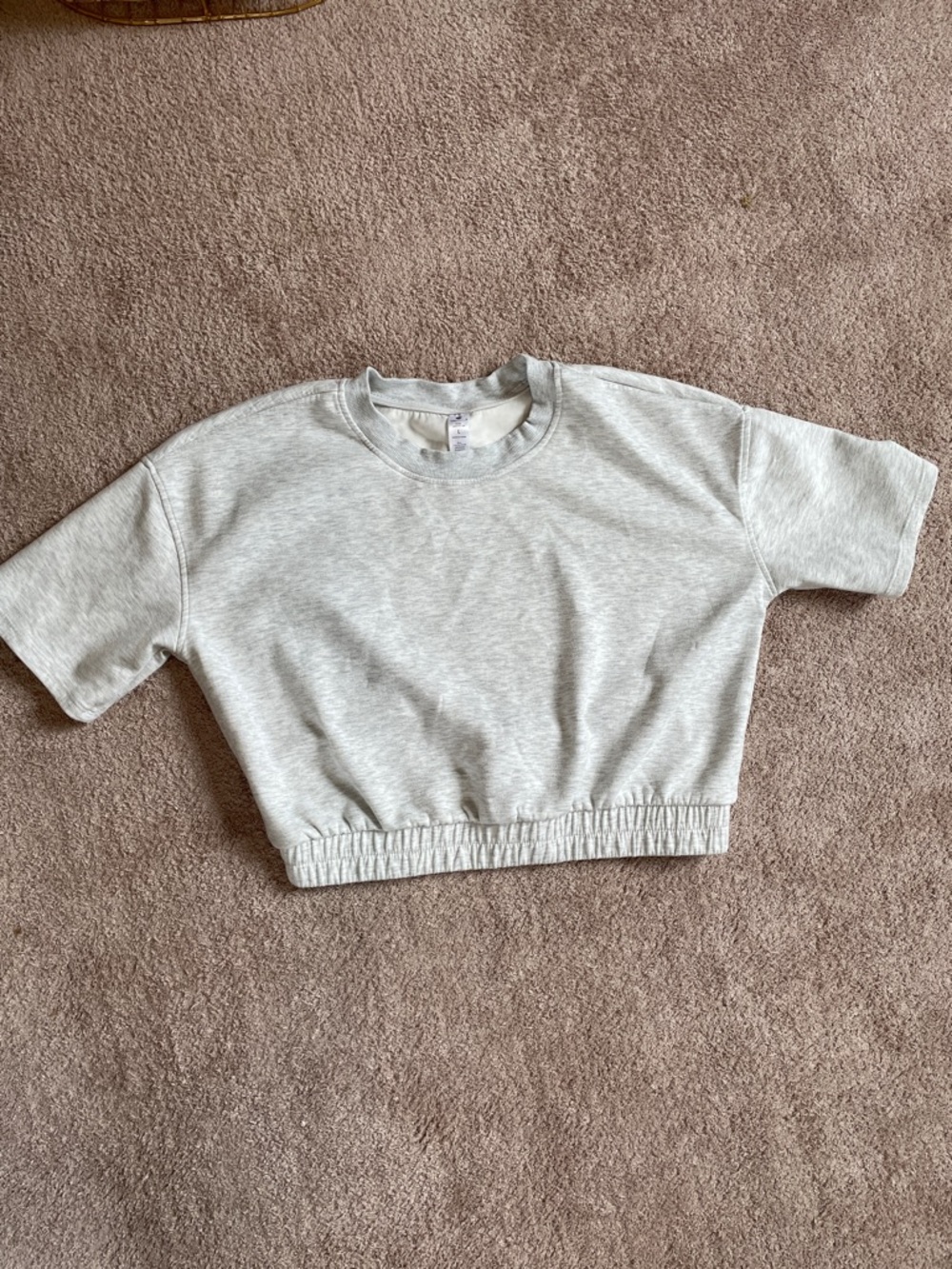 Yogalicious Cropped Heather Gray Short Sleeve Sweatshirt